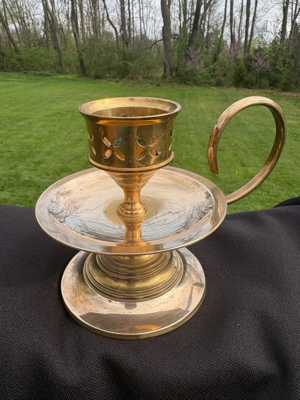 Vintage Brass Chamberstick Candle Holder Americana Colonial Farmhouse